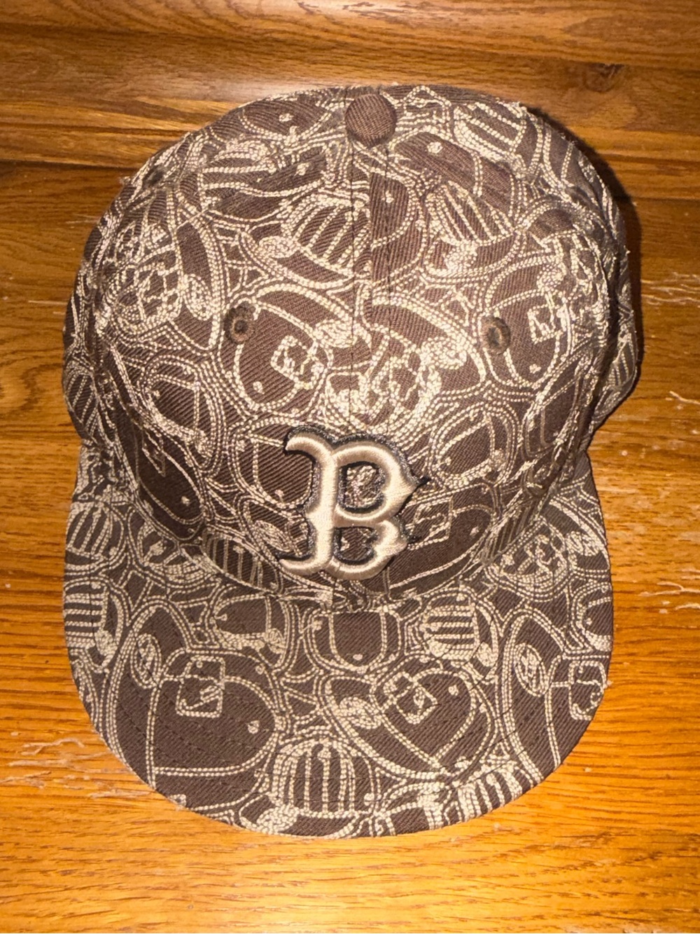 59Fifty Boston Redsox Brown Patterned Baseball Cap with Embroidery Size 7 1/8”